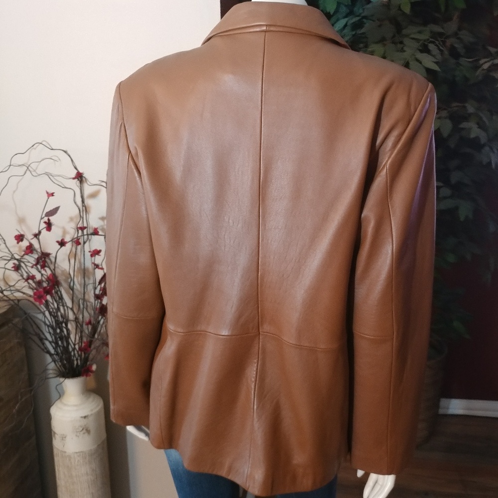 Jones New York Cognac Brown Leather Jacket - Picture 3 of 8